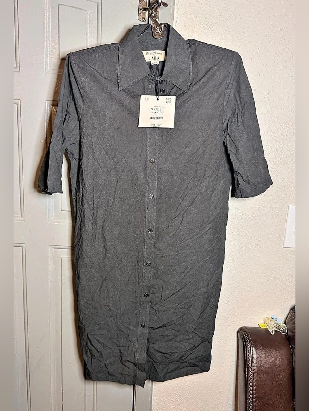 Zara Charvarria Mini Shirt Dress in Gray Size Small NWT